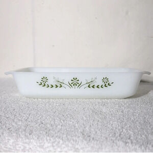 Vintage Milk Glass Green Daisy Flower Loaf  Pan